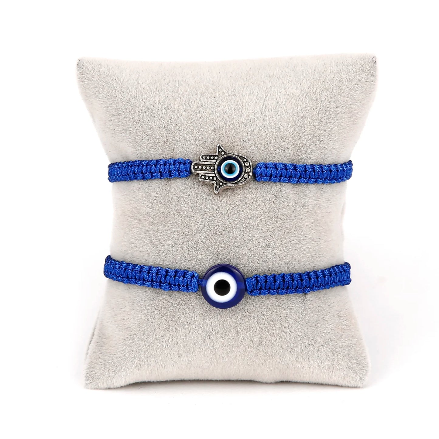 2PCS Blue Evil Eye Couple Bracelet Sets for Woman Men Charm Palm Resin Bead Rope Chain Lucky Bracelets Friendship Jewelry Gift