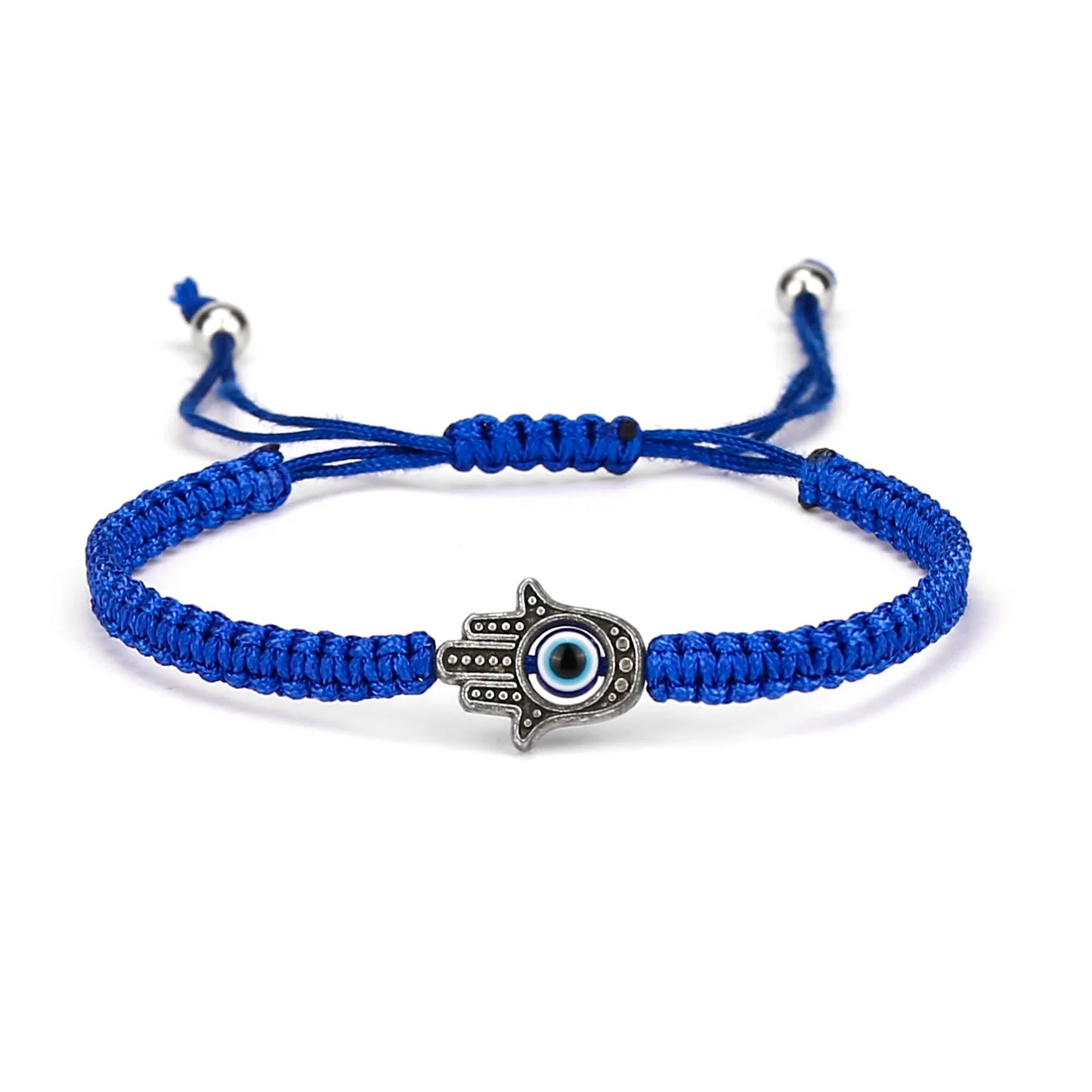2PCS Blue Evil Eye Couple Bracelet Sets for Woman Men Charm Palm Resin Bead Rope Chain Lucky Bracelets Friendship Jewelry Gift