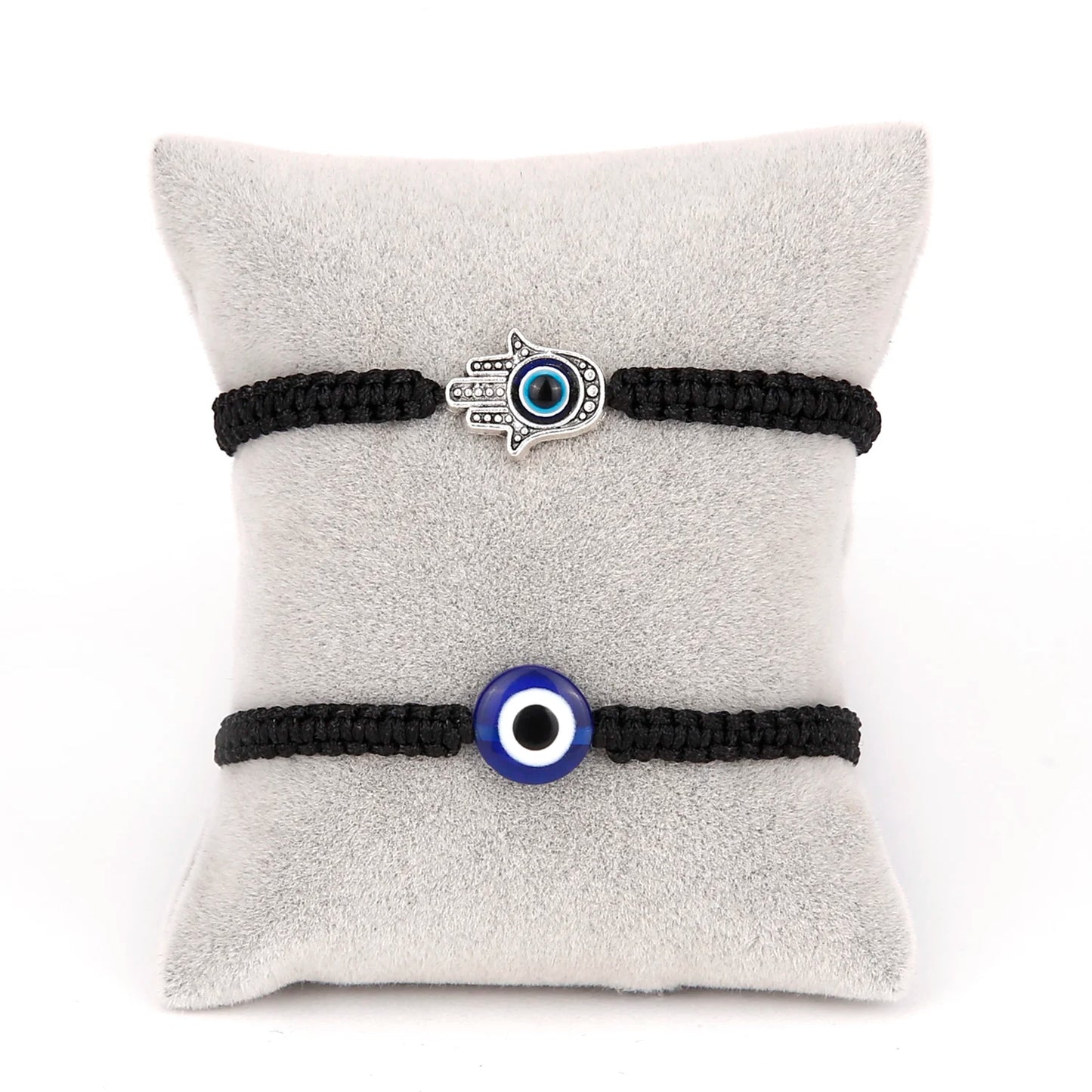2PCS Blue Evil Eye Couple Bracelet Sets for Woman Men Charm Palm Resin Bead Rope Chain Lucky Bracelets Friendship Jewelry Gift