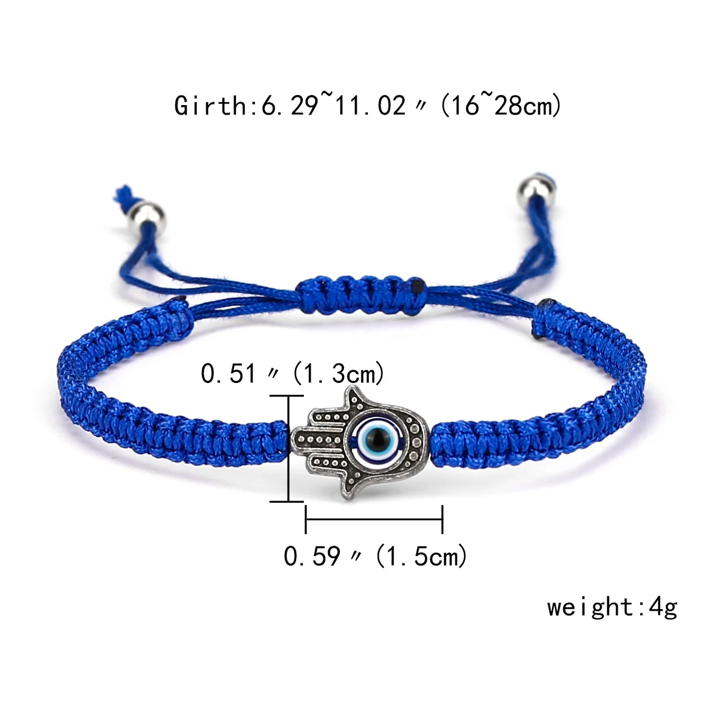 2PCS Blue Evil Eye Couple Bracelet Sets for Woman Men Charm Palm Resin Bead Rope Chain Lucky Bracelets Friendship Jewelry Gift