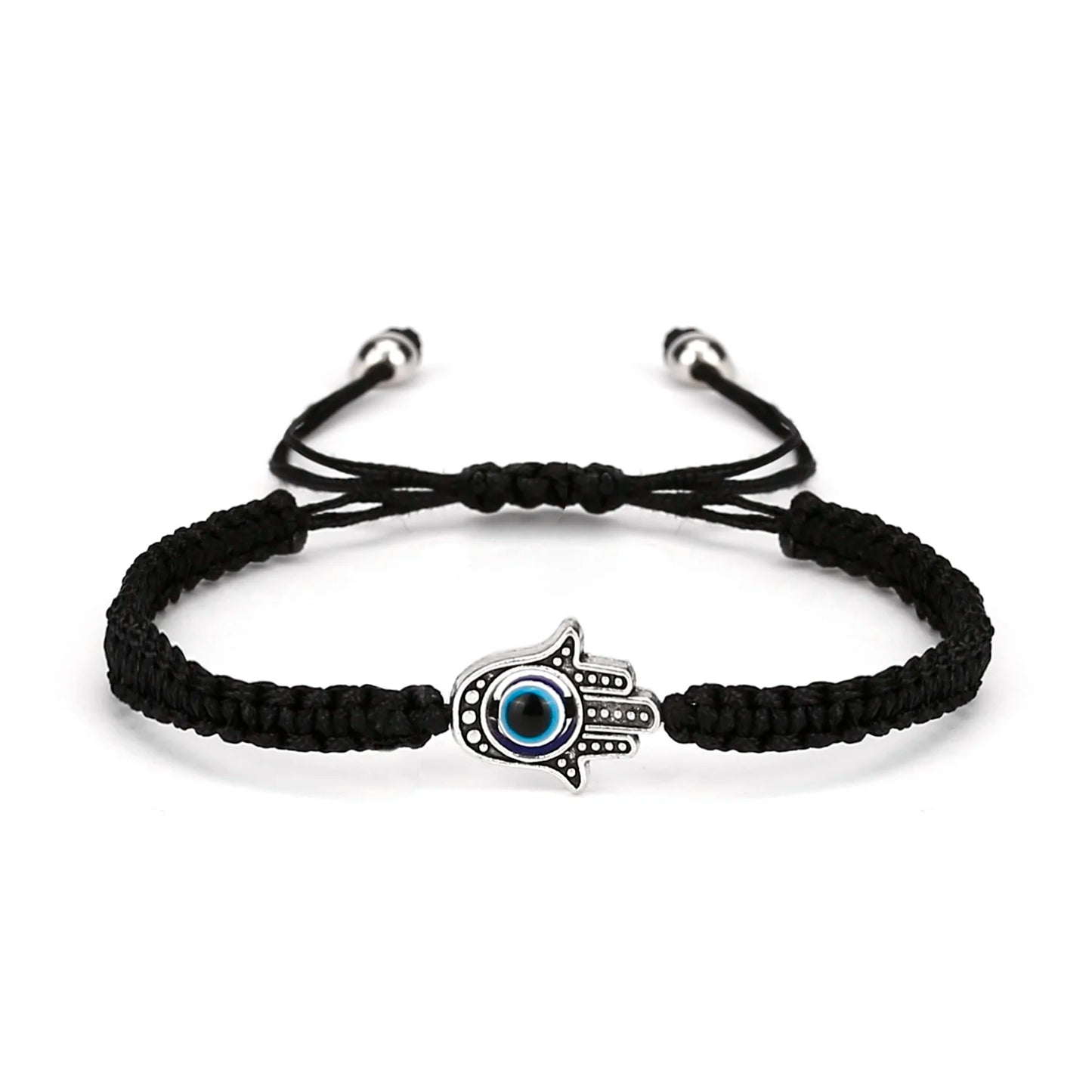 2PCS Blue Evil Eye Couple Bracelet Sets for Woman Men Charm Palm Resin Bead Rope Chain Lucky Bracelets Friendship Jewelry Gift